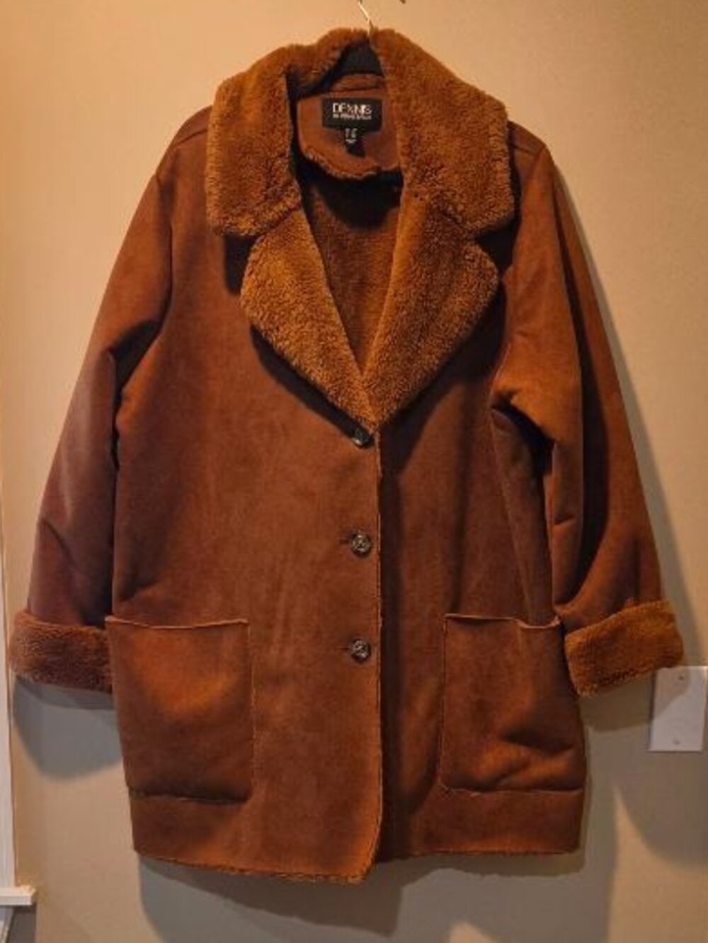 Dennis Basso Brown Faux Suede and Faux Shearling Coat